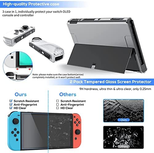 Комплект аксесоари за модели на Nintendo Switch OLED 2021 с бял калъф за носене и зарядно устройство, Защитен калъф 3в1, защитно