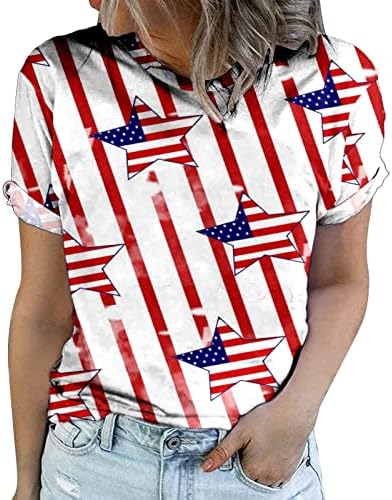 Летни Тениски за жени, Тениска на Четвърти Юли с Къс Ръкав, Блузи с Принтом Хартата на САЩ, Тениски Ден на Независимостта