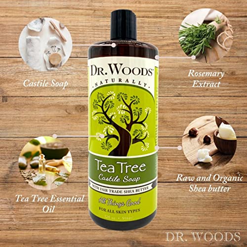 Кастильское сапун Dr. Woods Pure Tea Tree с Органично масло от шеа, 32 Грама