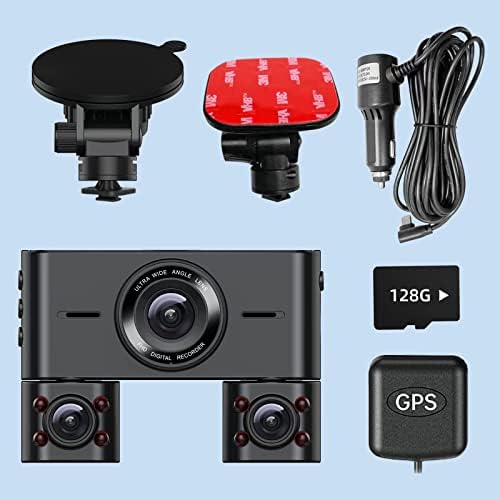 HUPEJOS V7PRO 3-канален видеорекордер с 5 Ghz WiFi, GPS, Автомобили 4K камера, карта, 128 GB, Предна камера 4K + 1080P ляво