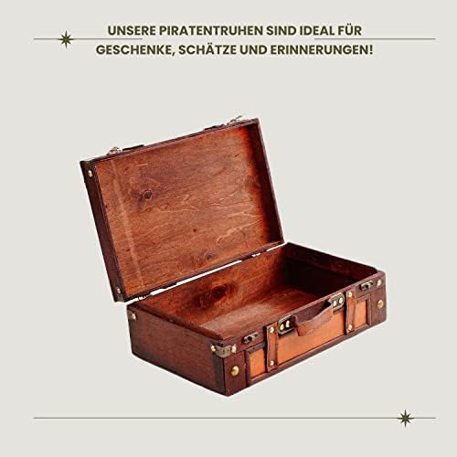 Бриннберг - Кутия за съхранение на Пиратски Сандък със съкровища - Little Red Marco 13x8,3x4,3 - Издръжлив Дървени Сандъка със съкровището с крепост - Уникален Декоративен Дърве