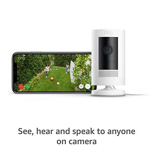 Подключаемая HD-камера за сигурност Ring Stick Up Камера с двустранно разговор, работи с Alexa – Бял – 4 комплекта