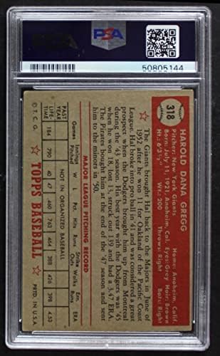 1952 Topps 318 Хал Грег Ню Йорк Джайентс (Бейзболна картичка) PSA PSA 4,00 Джайентс