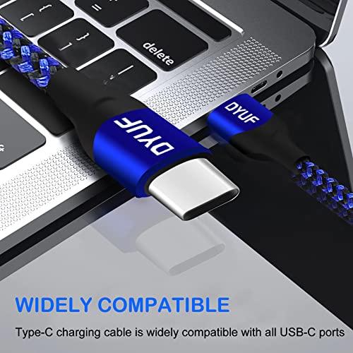 Кабел DYUF USB C-USB C, 60 W [3ШТ 3,2 метра 4,9 фута 6,5 фута] Високоскоростен кабел за зареждане USB C в синя оплетке 3A, съвместим с Samsung Galaxy S22 /S21/ S20 Ultra, Note 20/10 и т.н