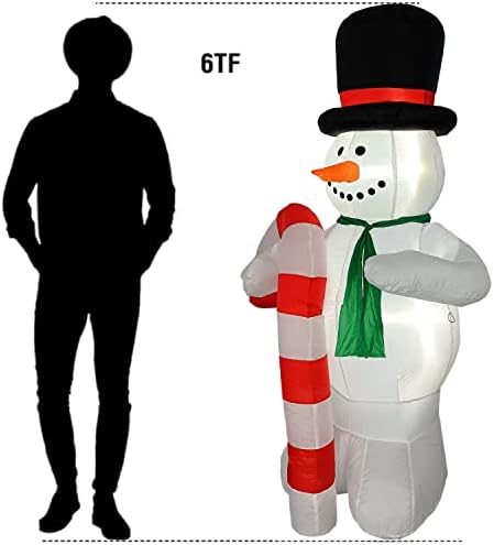 FlareVision 6 фута Коледни Надуваеми Надуваеми Украса за Двора Надуваеми Коледен Снежен човек от Тръстика с ярки светодиодни