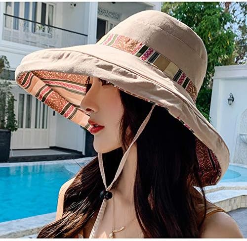 Дамски Слънчеви шапки, Летни Плажни Шапки с защита от uv, с Широка периферия, с каишка за брадичката, може да