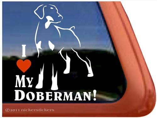 Аз Обичам Своето Куче Доберман Vinyl Стикер На Прозореца