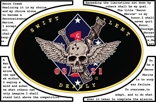 Овална табелка Recon Джак с размер 3 на 4,75 инча с логото на Recon Jack в центъра и лого на 1-ва дивизия на морската пехота