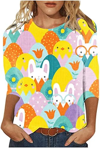 Charella Happy Easter Egg Подарък Ежедневна Блуза за Жени, с 3/4 ръкав и деколте Лодка От Ликра, Графични Блузи, Тениски, Женски 0 м