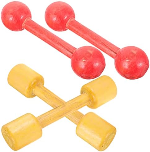 INOOMP 2 Чифта Детски дървени играчки с гири, Цветни Штангки за упражнения в салона, Тежести за фитнес, спортни играчки
