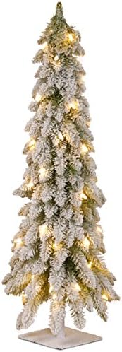 Изкуствена Мини-Коледна елха Tree National Company с предварителна подсветка | Включва Предварително нанизани Бели Гирлянди | Заснеженное Горско дърво с дължина 3 метра