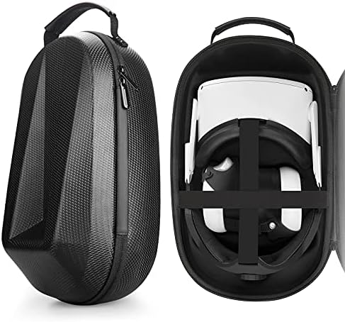 MASiKEN Стръмен черен твърд калъф за носене Oculus Quest 2 от всякакъв размер, скоба за мозъка колан Elite, чанта за съхранение