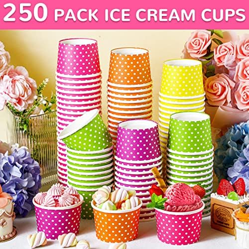 Outus 250 БР Чаши за сладолед за 8 мл за Еднократна употреба Чаши за Сладолед, Хартиени Чашки за Сладолед в Грах Летни Десертни