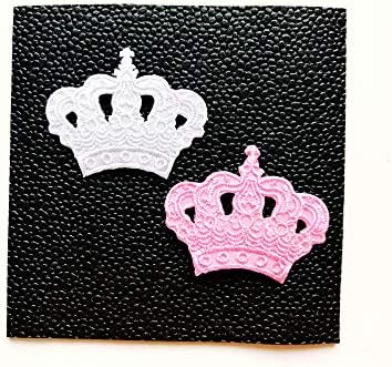 Комплект от 2 Малки Мини на Короните на Принцеса Бял, Розов цвят, с приятен Дизайн, Пришит на Желязо, Бродирана