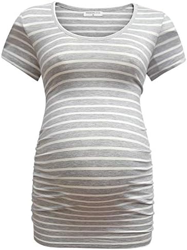 Bearsland Женска Тениска За бременни, 3 опаковки, Класическа Тениска Със Странични Рюшами, Дрехи за бременни Майки
