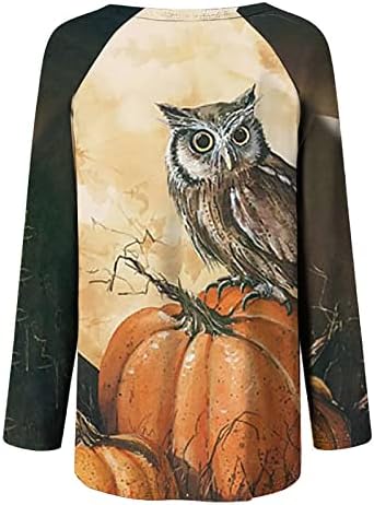 Есенно-Годишна в памучна Риза Lady 2023, Модни Дрехи с Кръгло Деколте, Графична Празнична Блуза за Хелоуин, Тениска за Жени 4Q