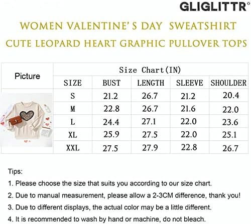GLIGLITTR Дамски Hoody в Свети Валентин Със Забавна Участието на Леопардового на Сърцето, Графичен Пуловер с кръгло деколте