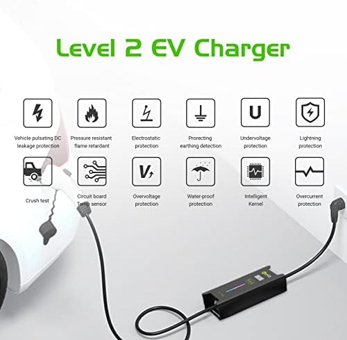 Зарядно устройство ZENCAR Level 2 за електрически превозни средства на 40 Ампера, Преносими зарядно устройство за електрически автомобили EVSE Home EV с конектор за зарядно ус