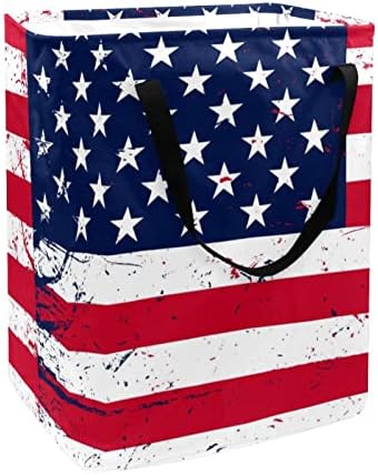 Кошница за дрехи Kapotofu с дръжка, Американски Флаг в стил Гръндж, Ретро, САЩ, Сгъваема Голяма Памучен Кошница