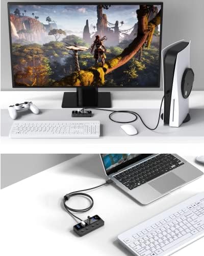 4-Портов хъб USB 3.0 Qeefun с дълъг кабел с дължина 2 метра, за USB-адаптер, USB удължителен кабел, удължител
