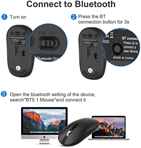 Мишка cimetech Bluetooth, Безжична Мишка с Тихи Кликвания, Компютърни Мишки и Bluetooth за лаптоп, настолни компютри, Windows - Черен