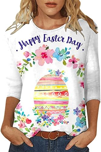 Дамски Великденски Риза С 3/4 ръкав, Сладък Графики Тениски, Забавни Щастливи Тениски С Цветни Накъдрен, Поло-Оформление С
