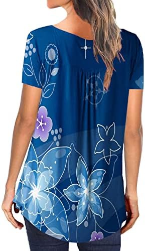 Дамски Блузи С къс ръкав, Лятна Риза с Копчета, С V-образно деколте и Цветисти Принтом, Женски Многоцветен