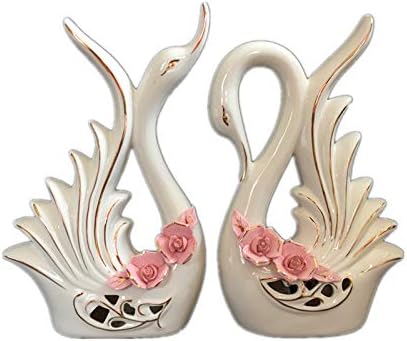 ZAMTAC Двойка лебед Керамични Бижута Начало Декор Занаяти Порцелан, Декоративни изделия и ръчно изработени Фигурки на Животното Сватбени Практични Бижута - (Цвят: син