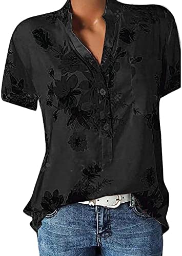 Ризи с копчета и Къс ръкав за жени, Блузи, Лятна Блуза с Цветен Модел за Жени, Бизнес и Ежедневни Риза, Blusas De Moda