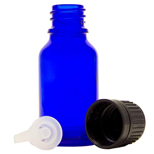 Парфюмни етерични масла, Комплект от 6 Стъклени флакони Кобальтово - Синьо на цвят, с капак Eurodropper - 15 мл