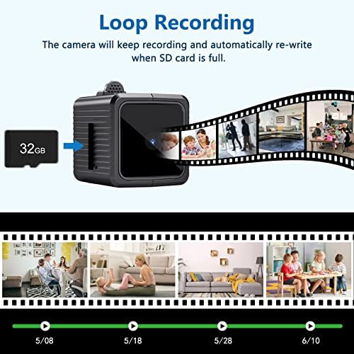 Мини Шпионска камера с карта памет от 32 GB, Скрита камера 1080P с функция за откриване на движение, Камера за Нощно Виждане,