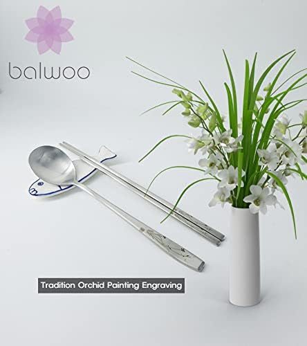 BALWOO [1 Комплект] Дизайн Орхидея В корейски стил, Набор от пръчки за лепкав ориз, Набор от прибори за хранене от неръждаема стомана 304, Набор от прибори за хранене, Супо