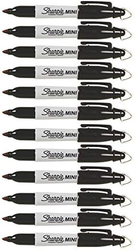 Мини-постоянни маркери Sharpie с клипове за ключове за голф, Fine Point, черно мастило, 12 броя в опаковка