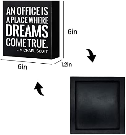 Ywkuiev Табела Офис - това е място, където мечтите се сбъдват, Вдъхновяваща знак във формата на черна дървена кутия за декорация на плота офис (6 X 6 инча)