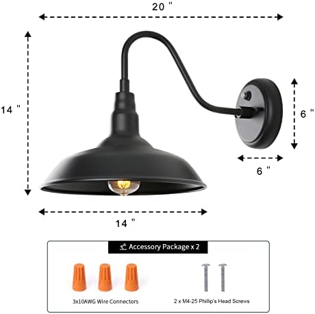 GOALPLUS 14Голяма лампа с гъши врата от здрач до зори, уличен лампа за навес с монтиране на стена, Черен мат Външни стенни