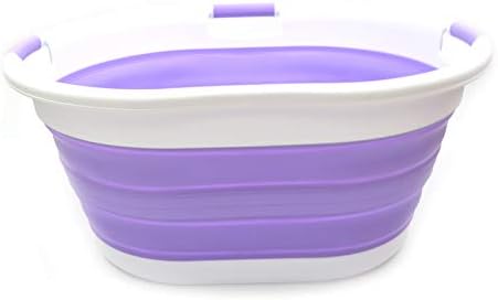 SAMMART 57L (15 литра) Сгъваема пластмасова кошница за дрехи с 3 дръжки - Овална вана - Преносим вана за пране-Компактна