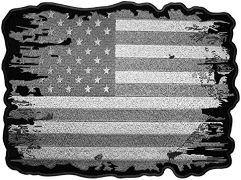 Байкерская Нашивка с бродирани Американския Флаг от кожата на Висше Патриотични Нюанса Сиво и Сребристо -Сив-Голям