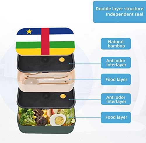 OLYGLO Флаг на Централноафриканската Република Двойна Кутия за Бэнто с джапанки, Оборудван с прибори за хранене,