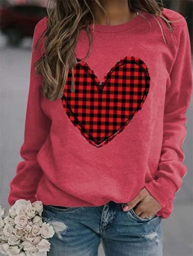 Клетчатая Hoody Love Heart За Жени, Риза, Тениски В Деня На Свети Валентин, Който Е Кръгъл Отвор, Пуловери