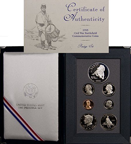 Комплект от 7 монети 1995 г., САЩ Silver Prestige Proof набор от 7 монети Civil War Battlefield Възпоменателни монети