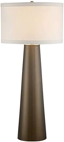 Модерна Настолна Лампа Possini Euro Design Димитров Височина 36 см с Димер, Колона от Тъмно Златисто Стъкло, Лампион от Бяла