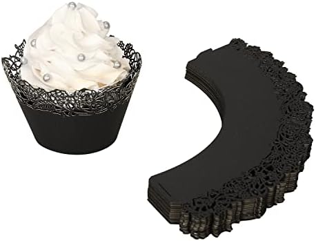 Опаковки за кифли, опаковки от 50 Черни Филигранных хартиени Чашки за печене на торта, Малка Лоза, Завързана