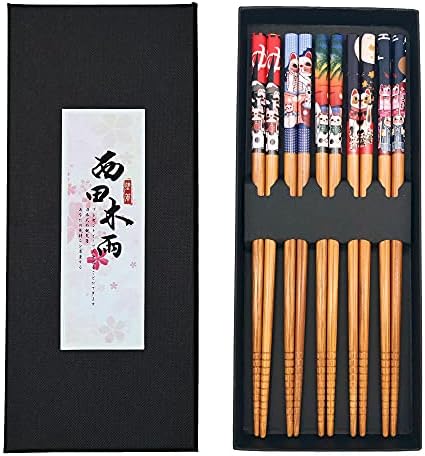 Caalio 5 Двойки Бамбукови Пръчици За хранене за Еднократна Употреба, Набор Подарък Пръчици за хранене В Японски стил, Могат