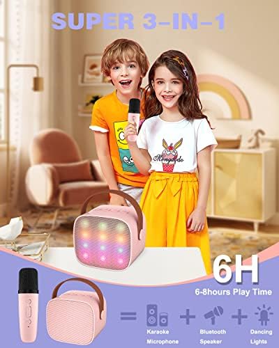 Детски караоке-машина IROO за момичета, Портативен Bluetooth високоговорител с Безжичен микрофон за възрастни,