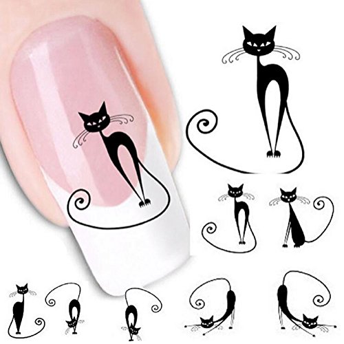 6 листа (120ШТ) Етикети за Дизайн на ноктите с Анимационни Котка - Винил Шаблони За нокти, Сладко Етикети на Върховете на