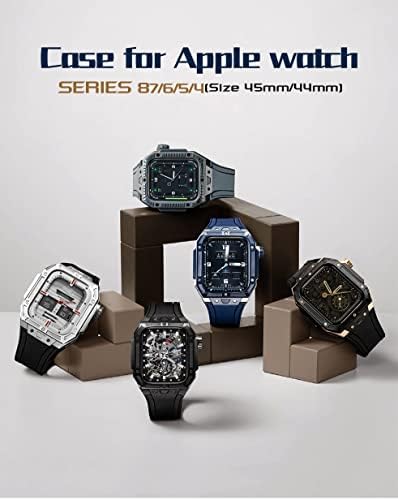 Луксозен Метален Корпус часа NEYENS + Каишка За Apple Watch Band Series 8 7 45 мм и Каишка от Неръждаема Стомана, Гумена