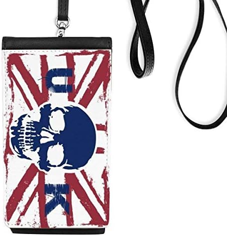 Човешки Скелет Флаг На Великобритания Юниън Джак Телефон В Чантата Си Портфейл Окачен Мобилен Калъф Черен Джоба