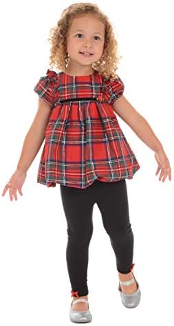 Pastourelle от Pippa & Julie/ Комплект дрехи с пищни ръкави и Гамаши за малки момичета, Коледна Червена Клетка, 18 м