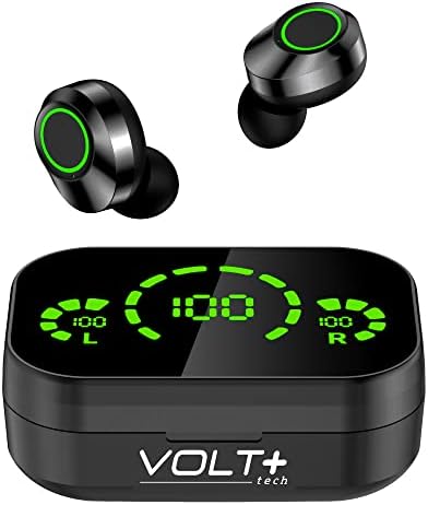 Слушалки Volt Plus TECH Wireless V5.3 LED Pro, съвместими с вашето устройство Micromax A110Q Canvas 2 Plus IPX3 Bluetooth, които предпазват от вода и пот/намаляване на шума и четири-ядрени микрофон (че