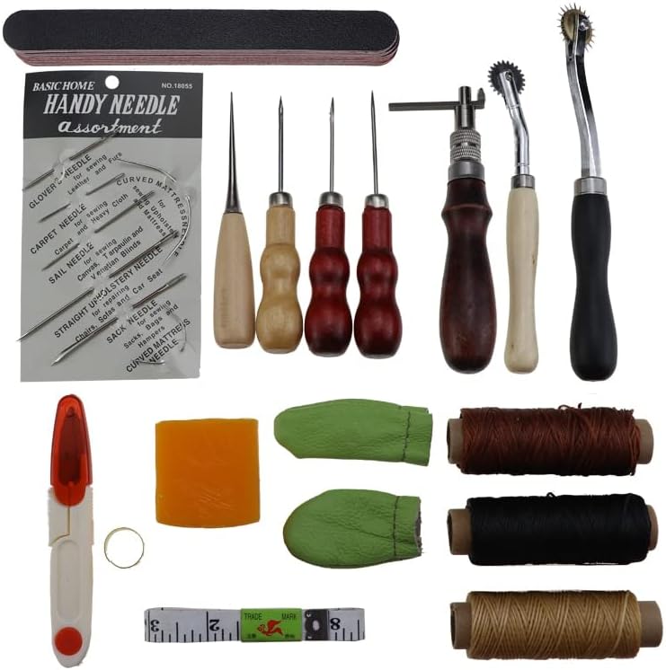 Набор от инструменти за ръчна линии на кожата, вощеные конци, игли за ножици, набор от правила, кожени изделия, ръководството